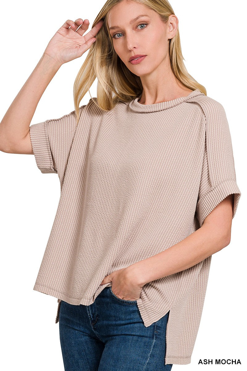Textured Line Short Cuff Raw Edge Top (Multiple Colors)