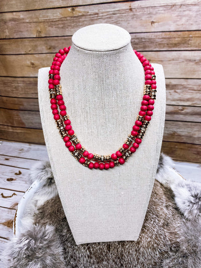 Hot Pink Beaded Stacked Necklace