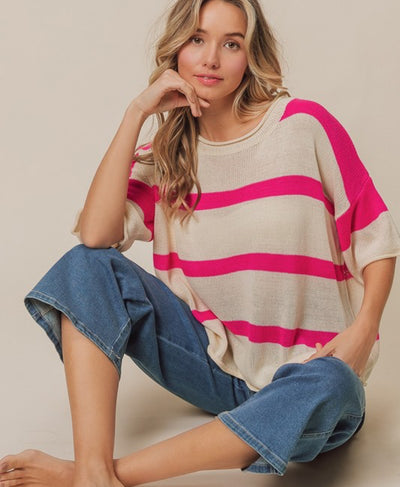 Pink Lightweight Striped Short Sleeve