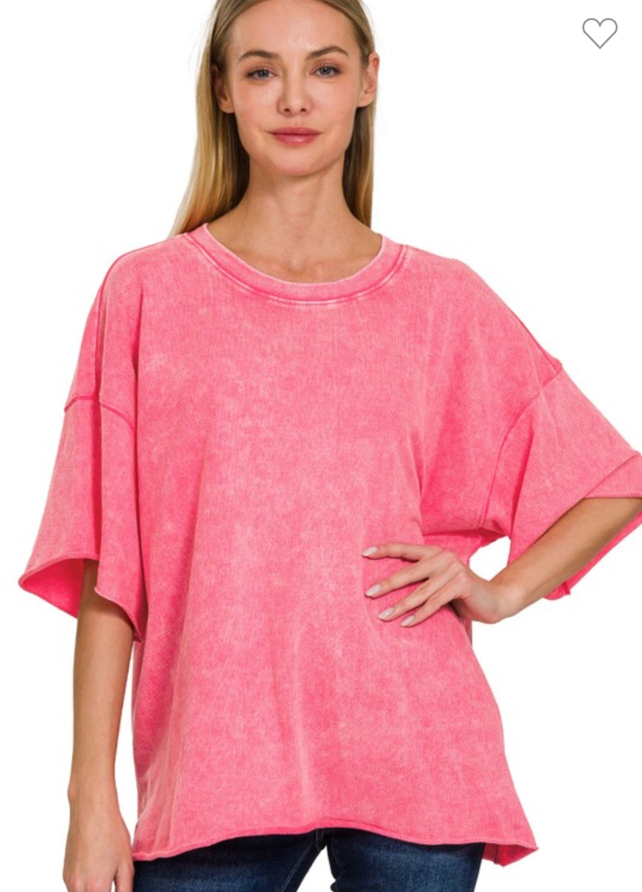 Pink  French Terry Drop Shoulder Tee