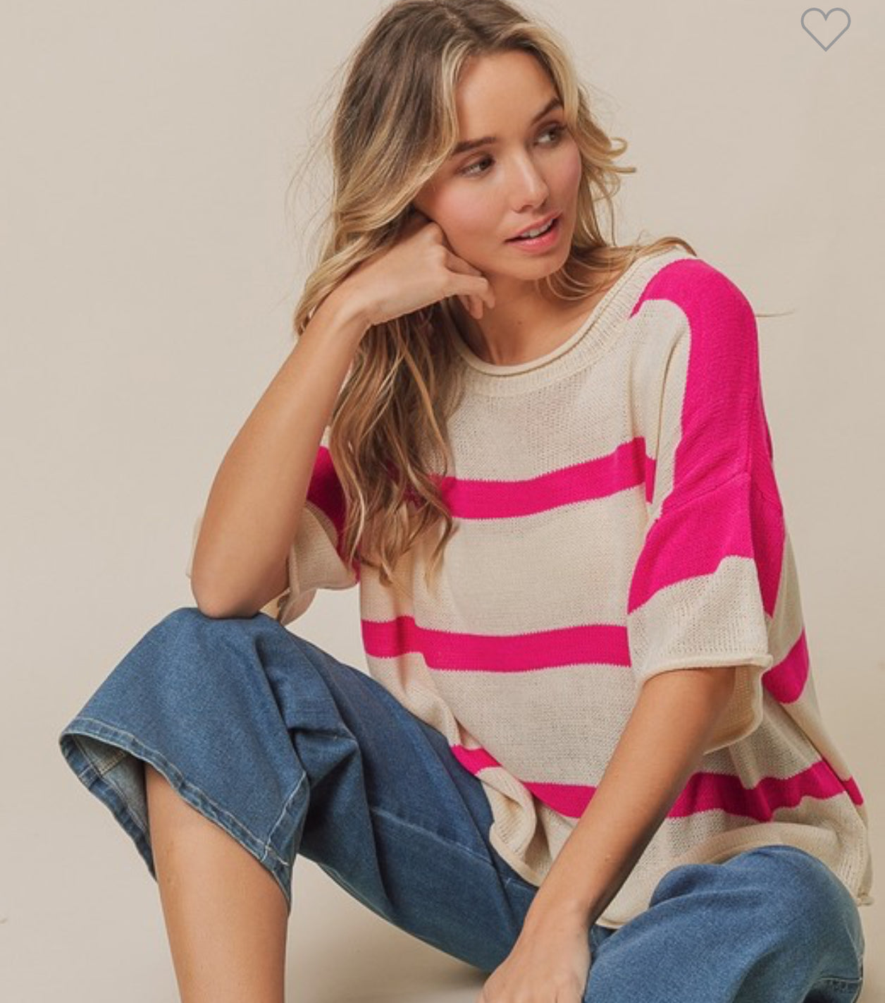 Pink Lightweight Striped Short Sleeve