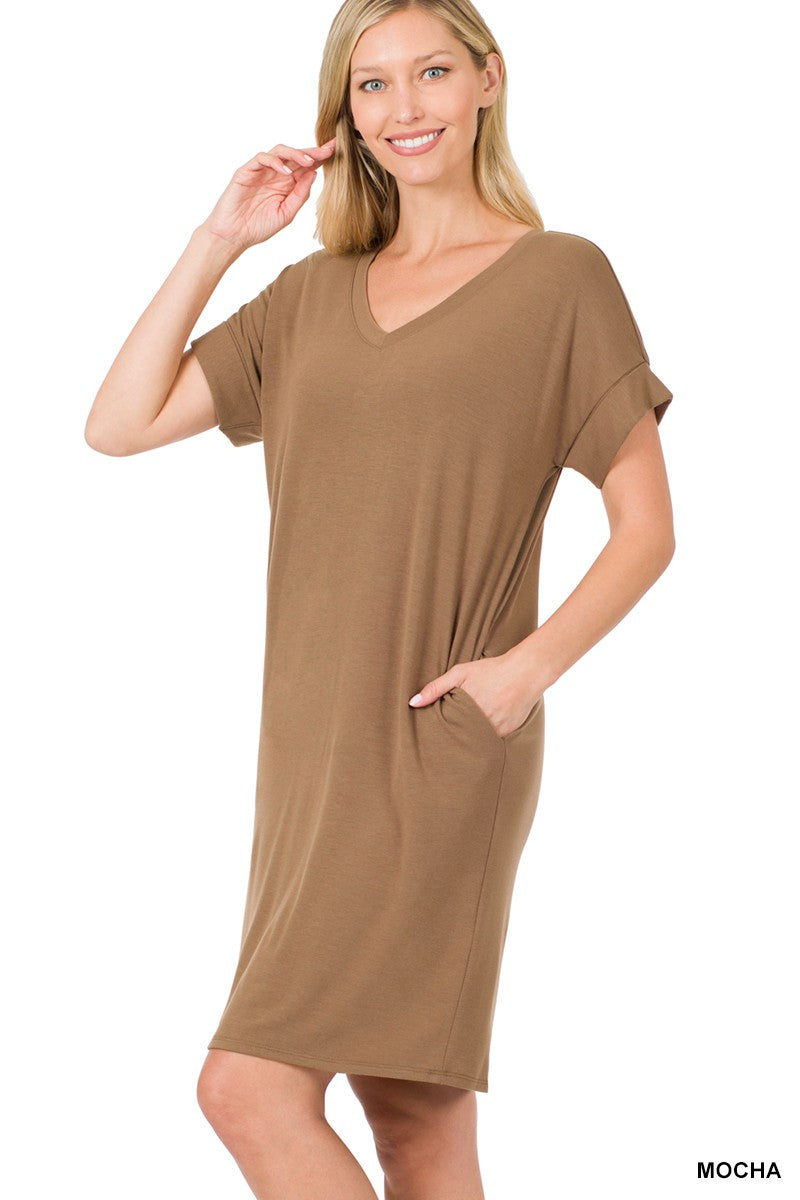 Basic Everyday Pocket Dress-Mocha